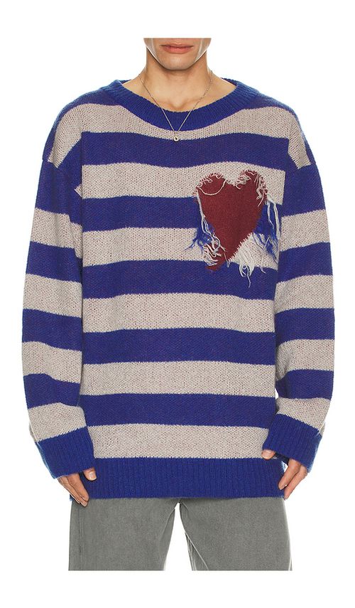 WE11DONE Grunge Stripe Pullover in Blue. L. Also in