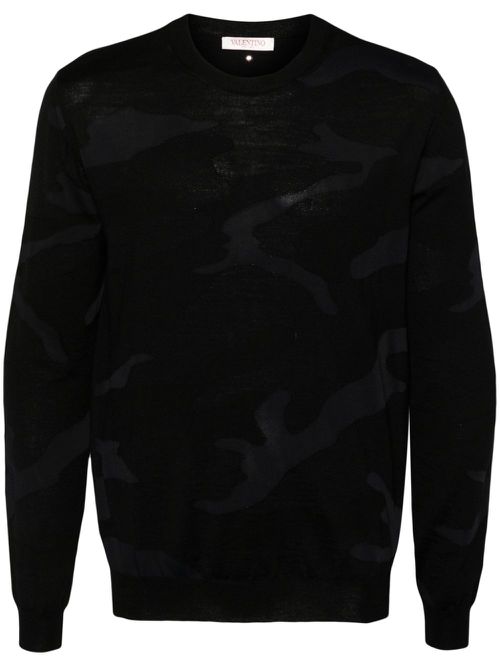 Crew-neck patterned-jacquard jumper - Black