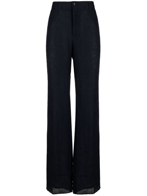Linen tailored wide-leg trousers - Blue