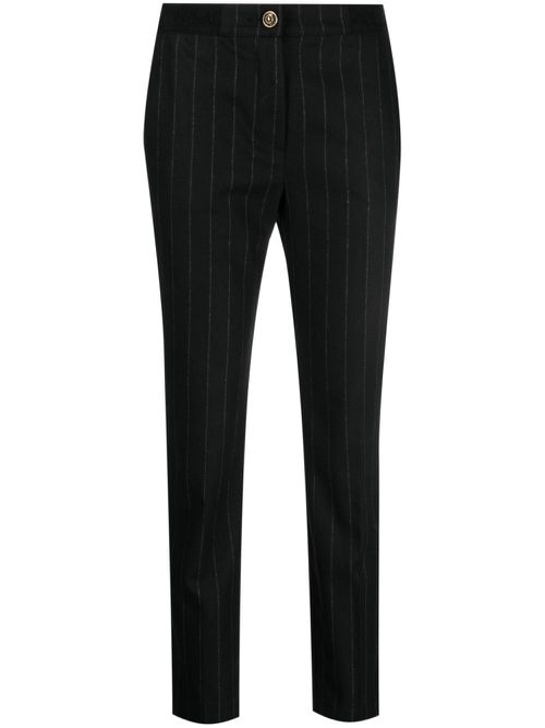 Pinstripe-pattern slim-cut trousers - Black