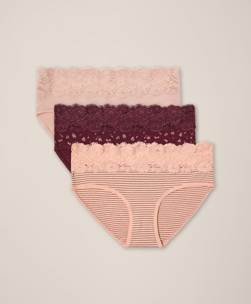 Women's Pink & Rosy Lace Waist Brief 3-Pack