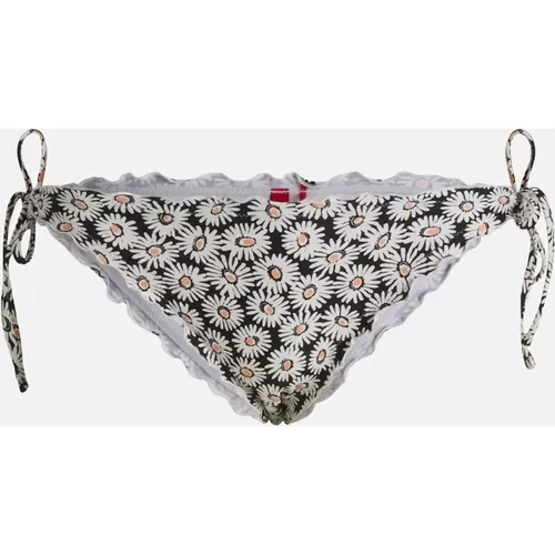 Hugo Boss Women's Ditsy Daisies Ruffle Bikini Bottoms, White - Black - Size: L