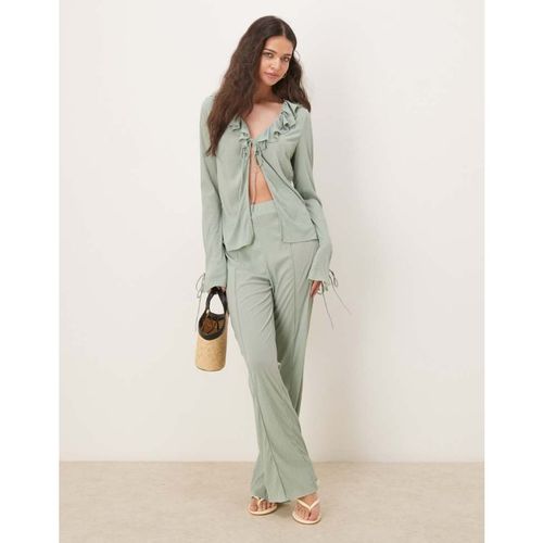 Vila Womens textured wide leg jersey trouser co-ord in milieu green - Large