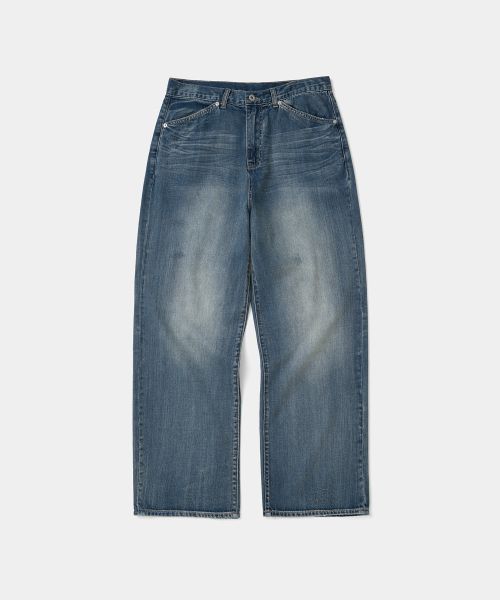 Engineered washed denim pants 9oz indigo blue