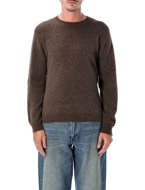 Camel Wool Blend Crewneck Sweater with Ribbed Trims