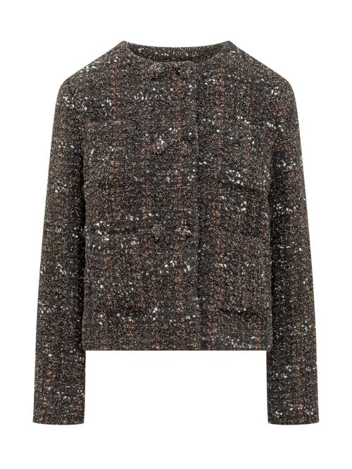 Black Textured Crew Neck Blazer