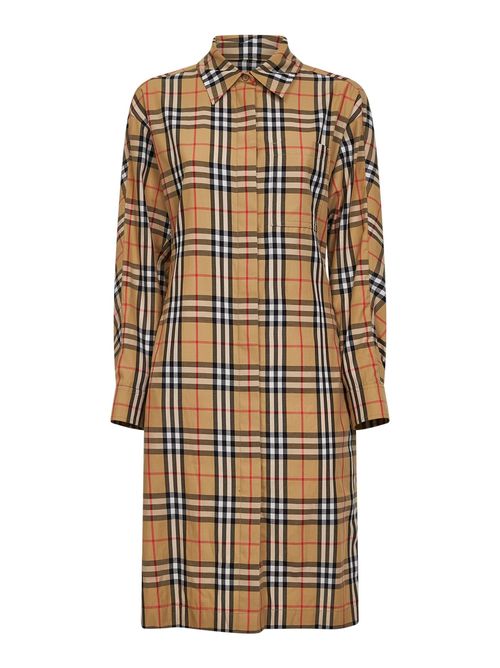 Check Cotton Shirt Dress — Beige