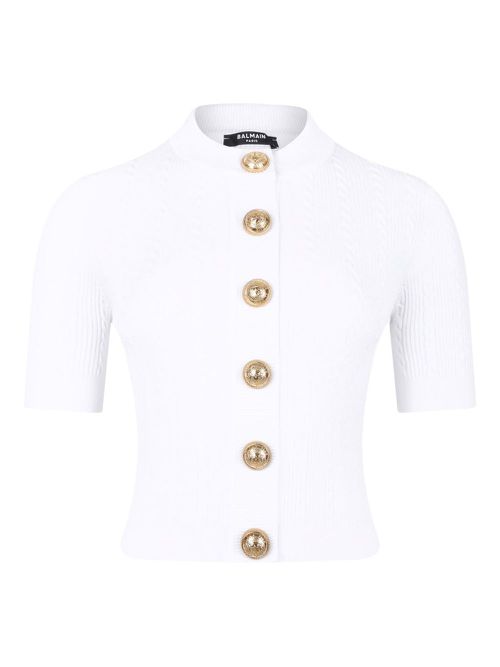 Ribbed buttoned top - White