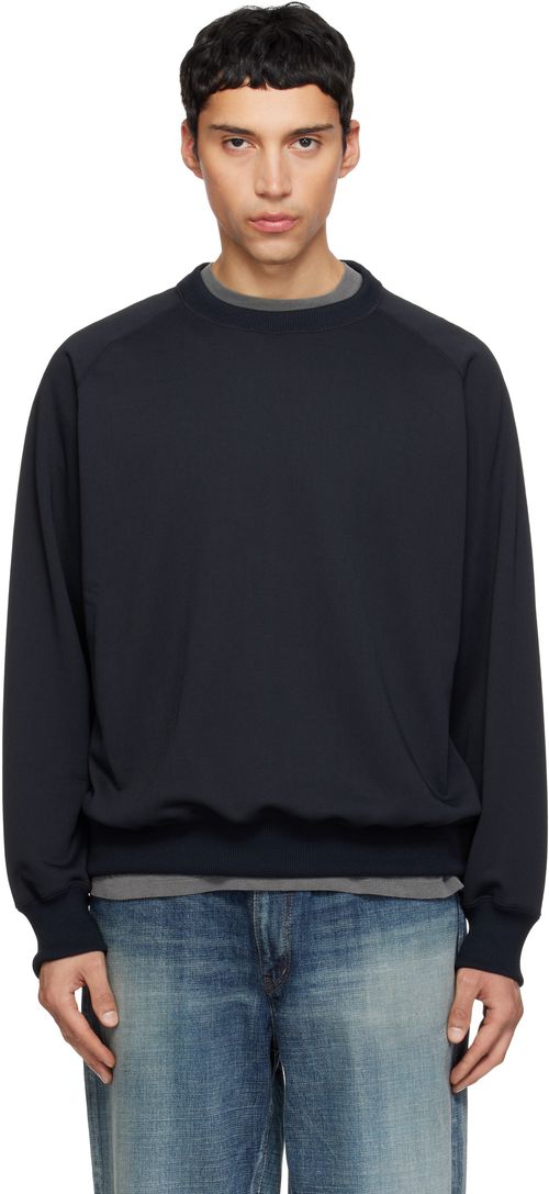 Black Polyester Pile Crew Neck Sweatshirt
