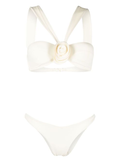 Flower-detail bikini set - Neutrals