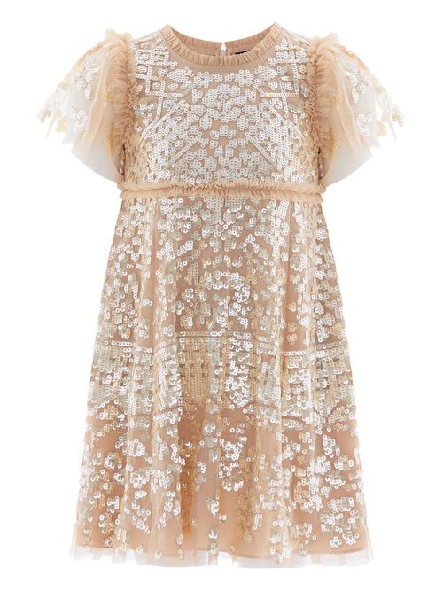 Sequin-embellished tulle dress - Neutrals