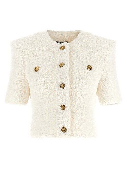 Tweed Plumetis Cardigan — Cream