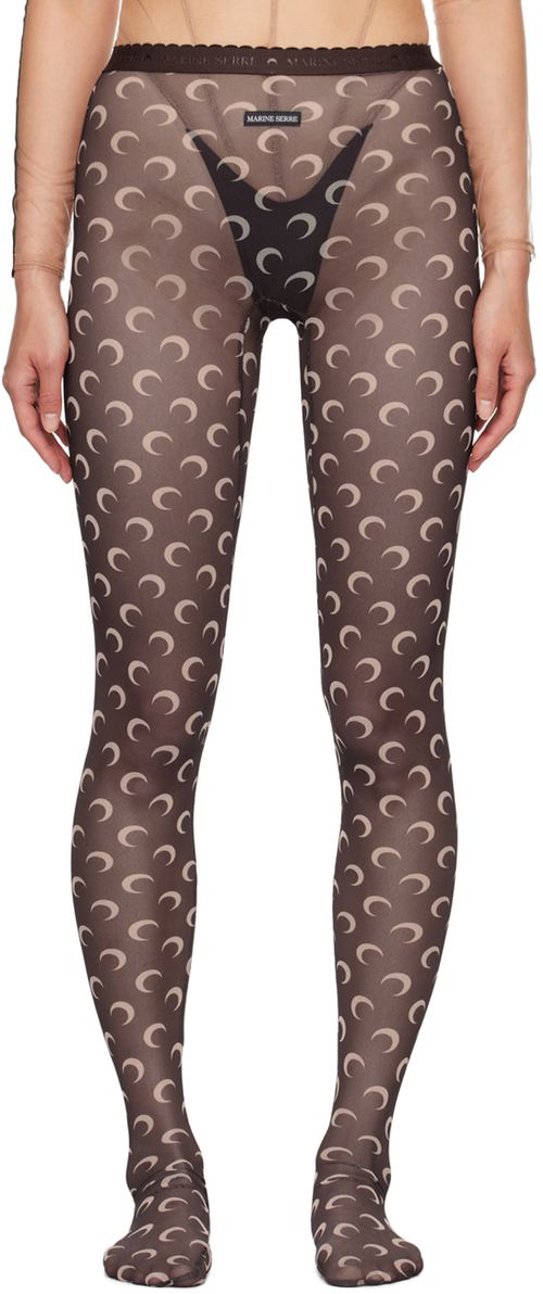 Marine Serre Brown Moon Printed Mesh Tights