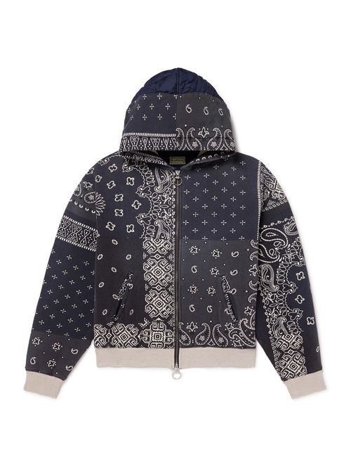 Panelled Bandana-Print Cotton-Jersey and Quilted Shell Hoodie