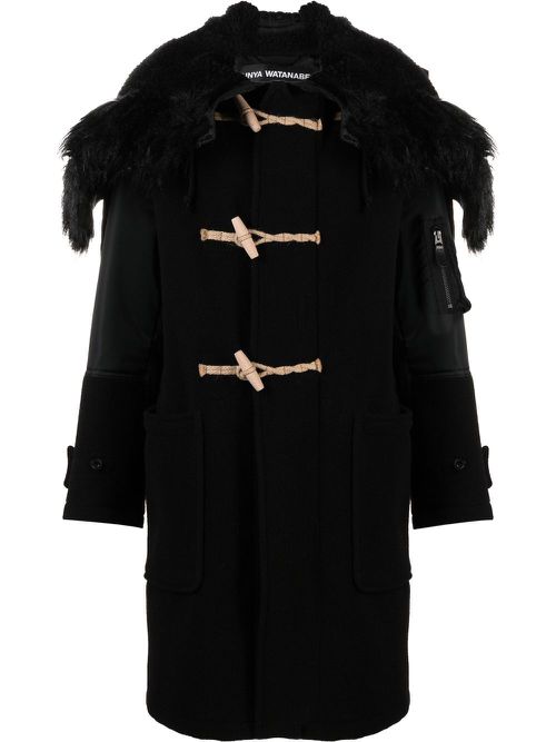 Single-breasted hooded coat - Black