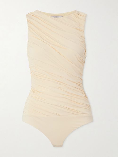 Ora Ruched Stretch-bamboo Jersey Bodysuit - Cream