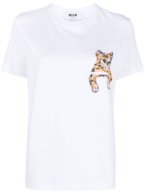 Cat-embellished cotton T-shirt - White