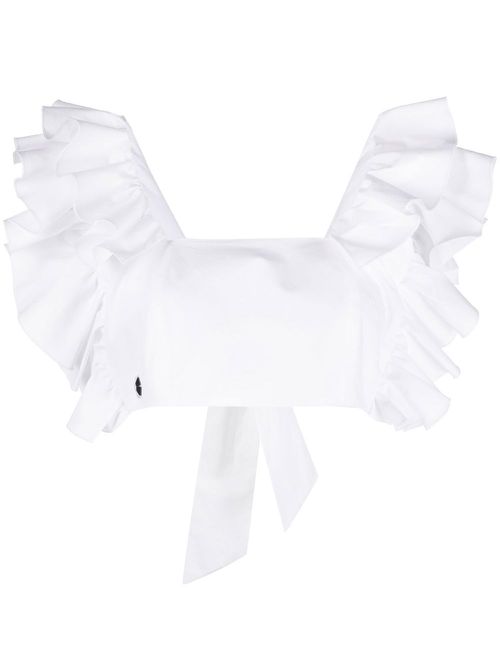 Cropped ruffle-trimmed top - White