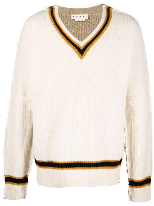 V-neck knitted jumper - Neutrals
