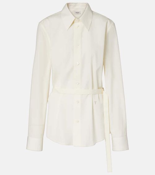 Belted cotton poplin shirt