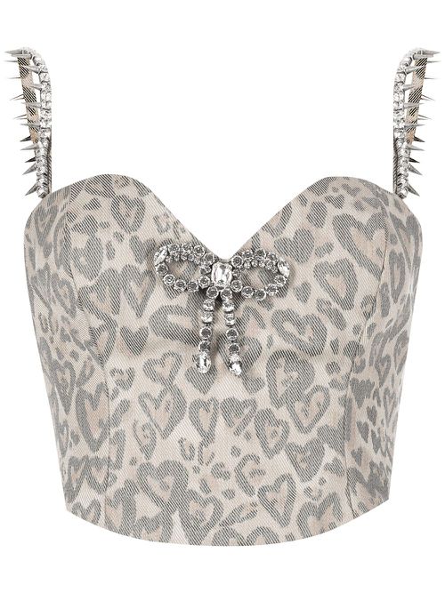 Heart leopard-print bustier top - Brown