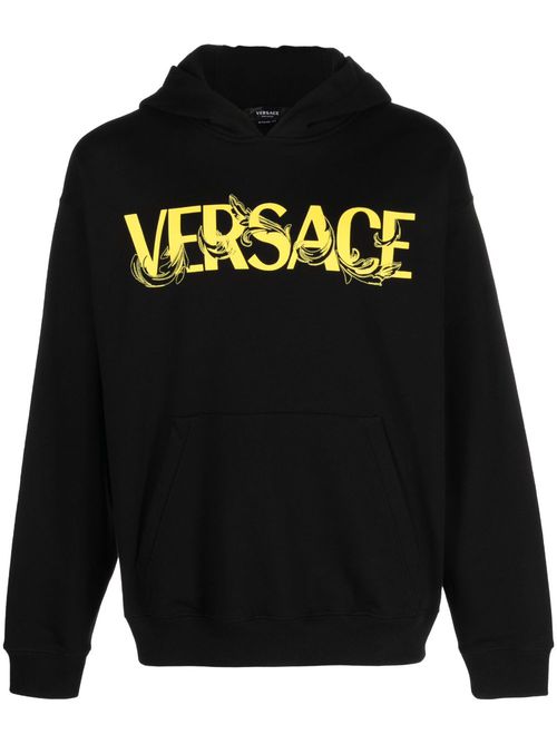 Logo-print cotton hoodie - Black
