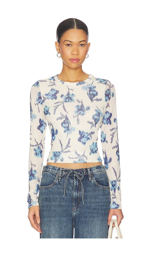 Rag & Bone Yana Printed Mesh Long Sleeve Tee in Ivory,Blue. L. Also in