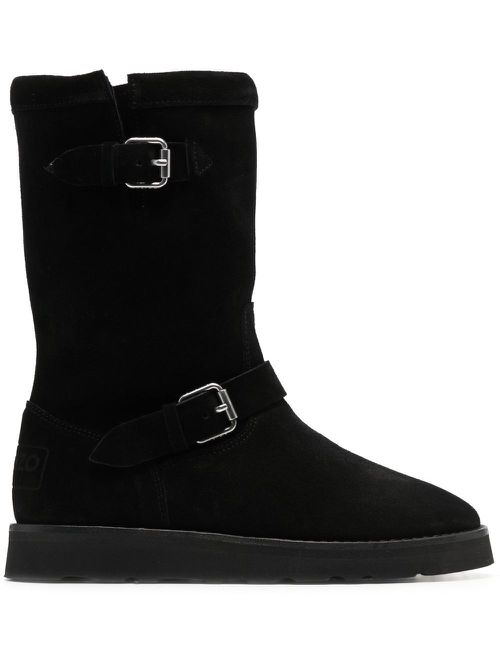 Buckle-detail suede boots - Black