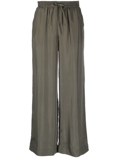Wide leg silk drawstring trousers - Green