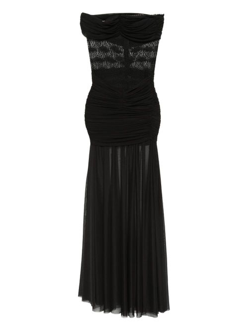 Lace-panelled mesh maxi dress - Black