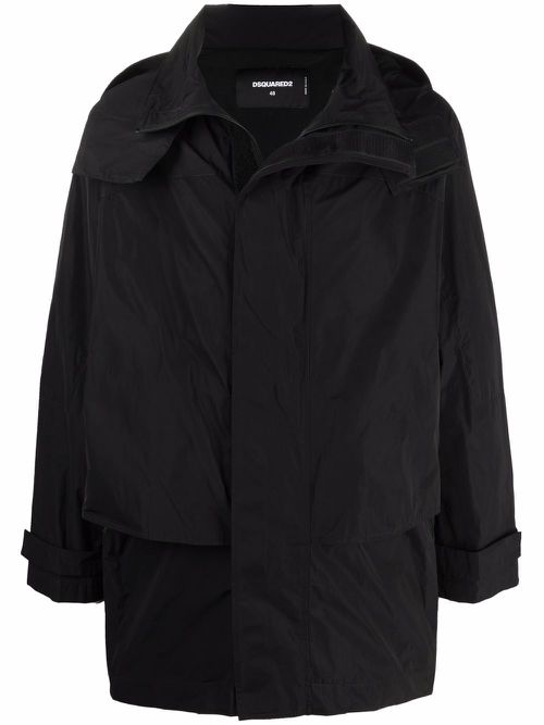 Logo-print hooded mid-length coat - Black