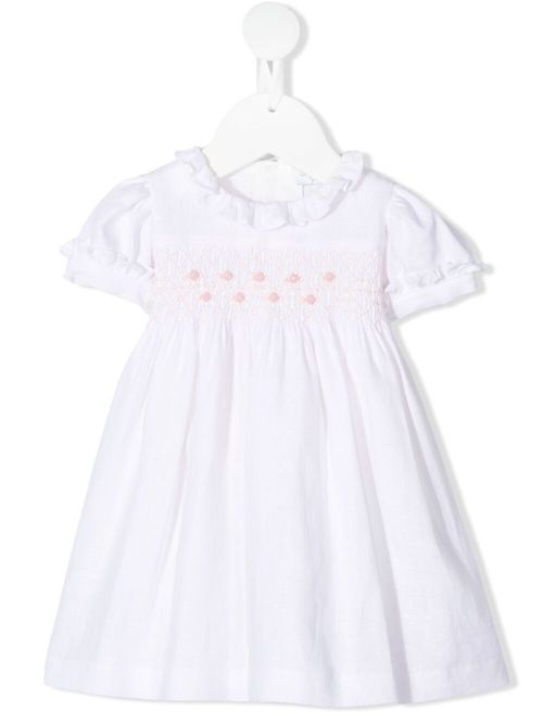 Ruffled-collar smocked dress - White