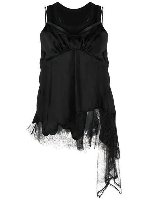 Lace-trimmed double-layer camisole - BLACK