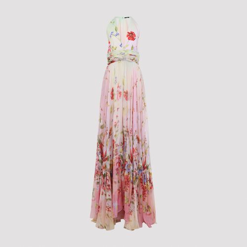 Long Chiffon Dress with Miami Flowers Print