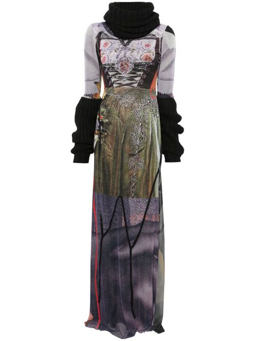 Mesh turtleneck maxi dress - Black