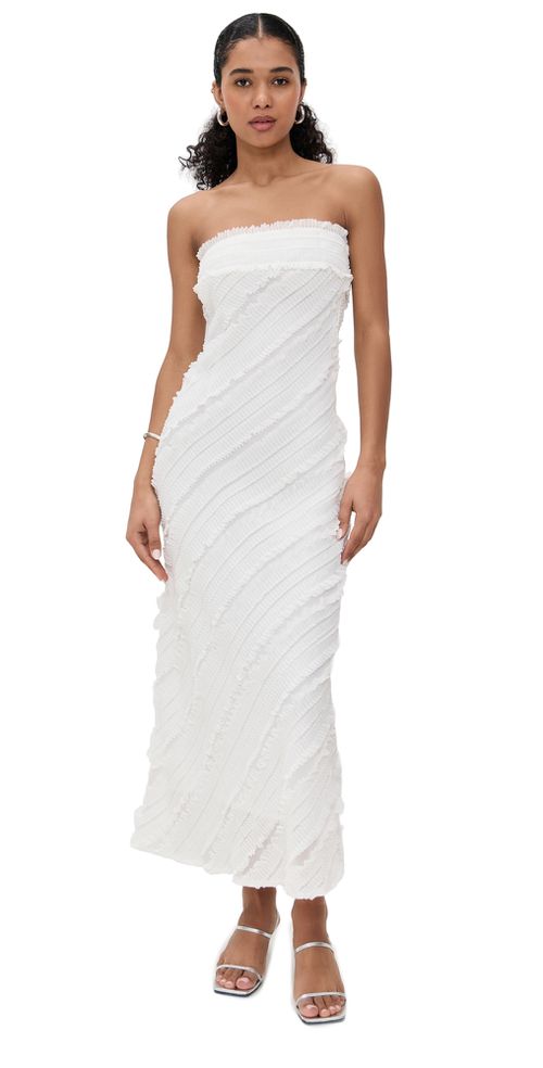 Strapless Ruffled Maxi Dress White