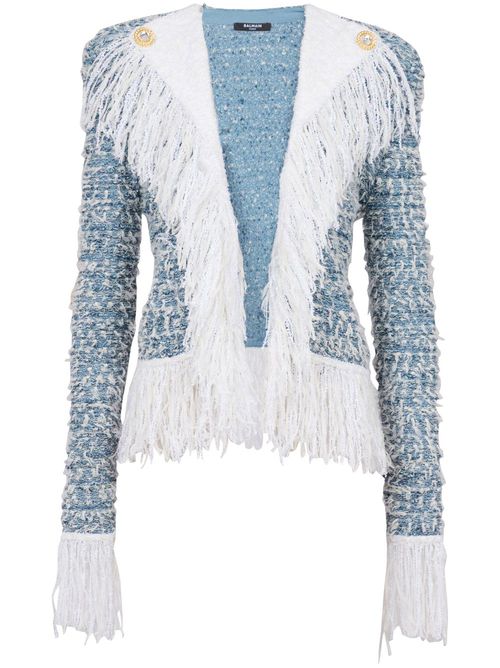Fringed denim tweed jacket - Blue