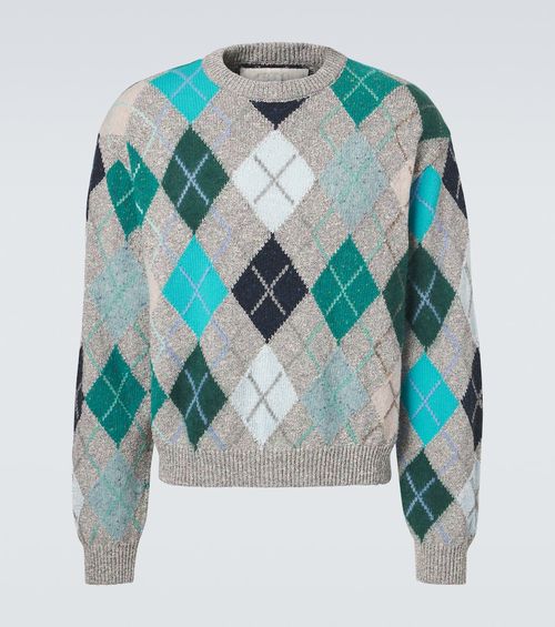 Argyle wool and cotton-blend sweater