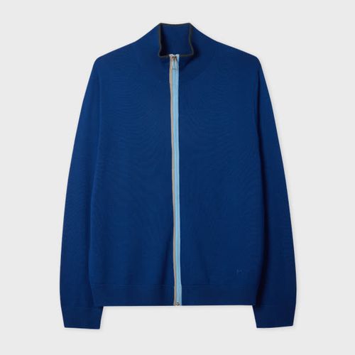 Blue Merino Wool Zip-Through Cardigan