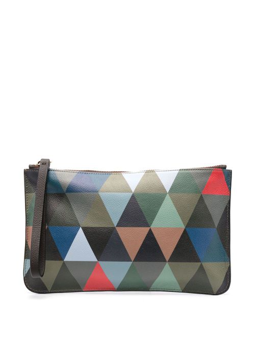 Geometric-pattern pebbled leather wallet - Blue