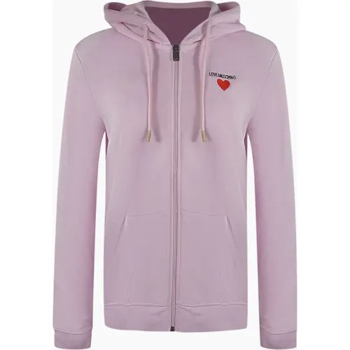 Women's Love Moschino Small Heart Logo Zip Pink Hoodie