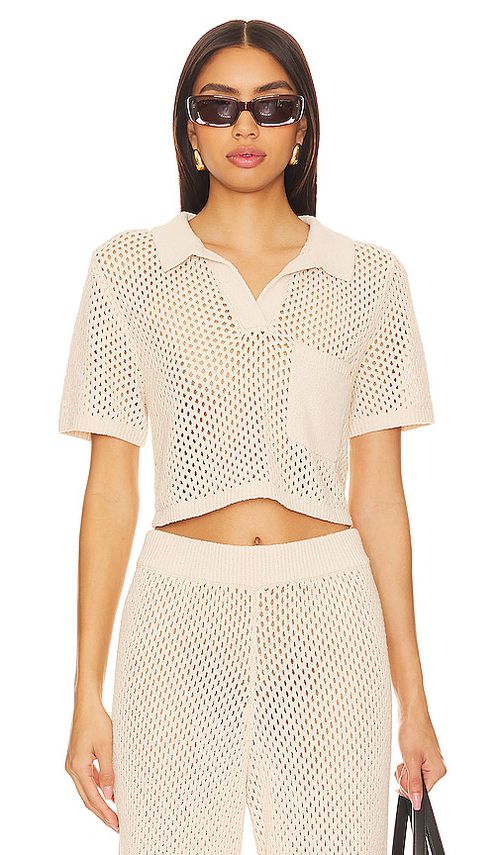 Onia Crochet Cropped Polo Top in Beige. -  XS also in L, M