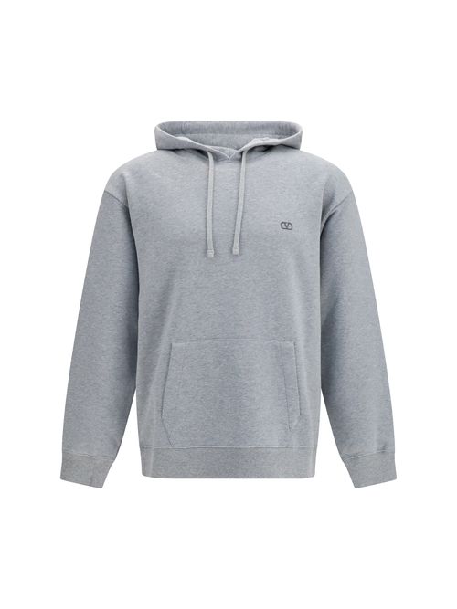 VLogo Embroidered Cotton Hoodie — Gray