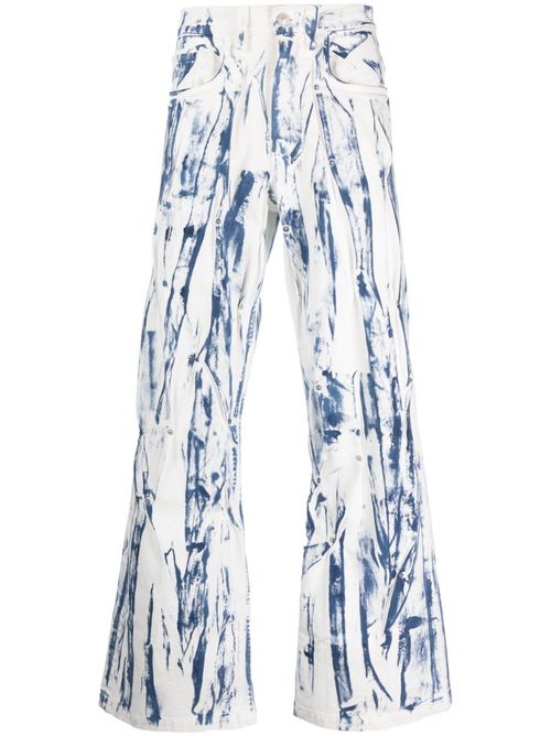 Painterly-print wide-leg jeans - White