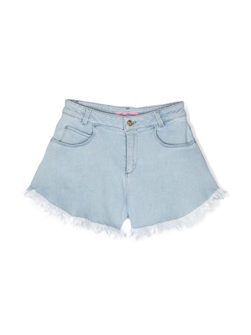 Butterfly-detailing bleached denim shorts - Blue