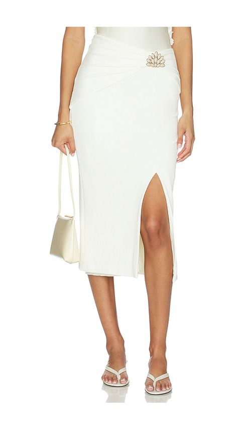 PatBO Cora Knit Skirt in White. L. Also in M, S