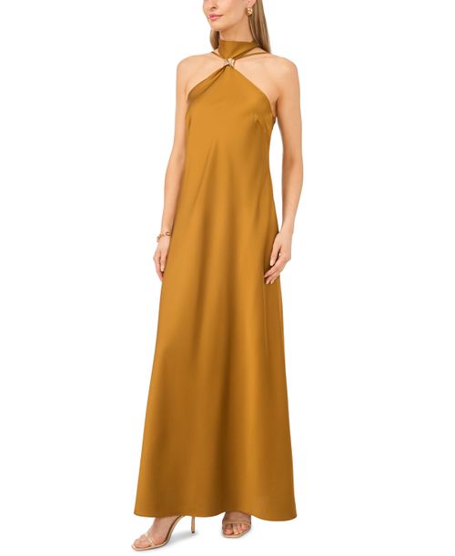 Women's Sleeveless Halter Neck Cutaway Maxi Dress - Gold Khaki