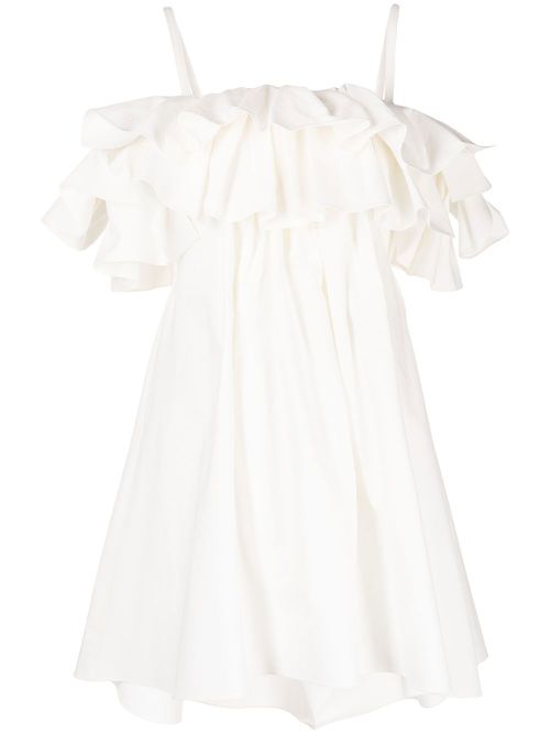 Cold-shoulder ruffled dress - White