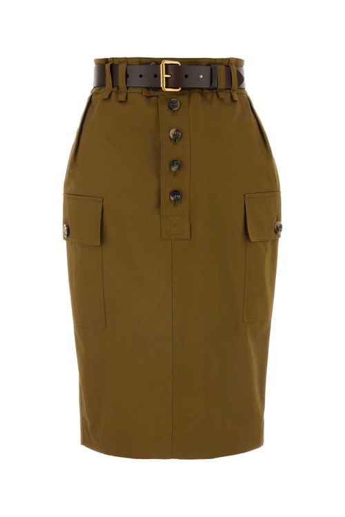 Khaki Cotton Blend Skirt