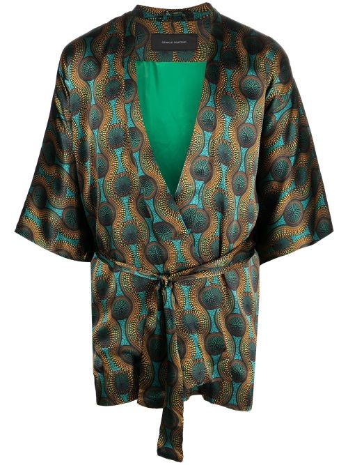 - Printed Silk Short Kimono